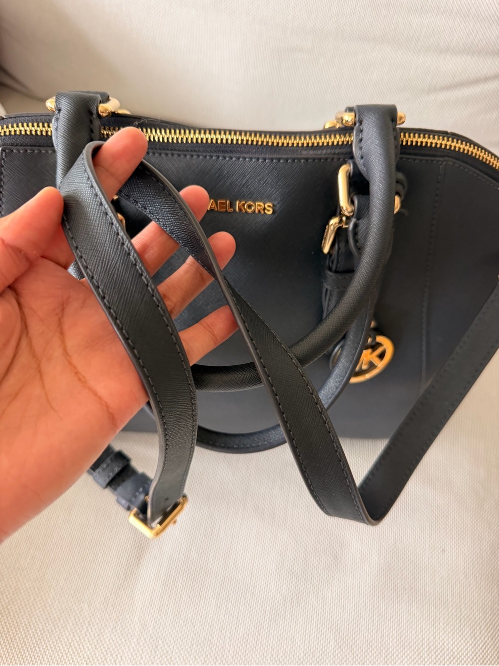 Michael Kors Navy color  Saffiano Leather Dome Satchel with Gold Hardware - Picture 13 of 13